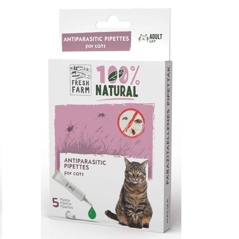 Fresh Farm Spot-On Antiparazitar Cat 5x2 ml - Solutie Naturala Antiparazitara cu Extracte Vegetale si Uleiuri Esentiale