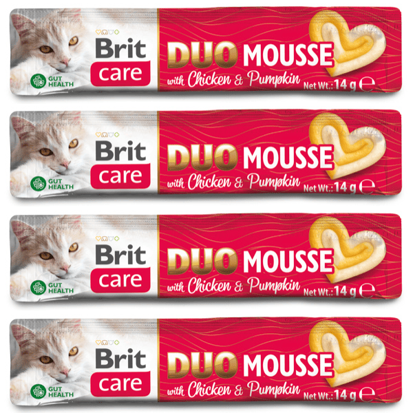 BRIT CARE Cat Creamy Duo Mousse cu Pui si Dovleac 4x14 g | Recompensa Cremoasa pentru Pisici