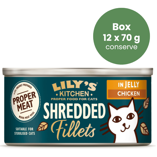 LILY'S KITCHEN Cat Adult Shredded Fillets cu Pui in Aspic Box 12x70 g | Hrana Umeda fara Cereale pentru Pisici Adulte