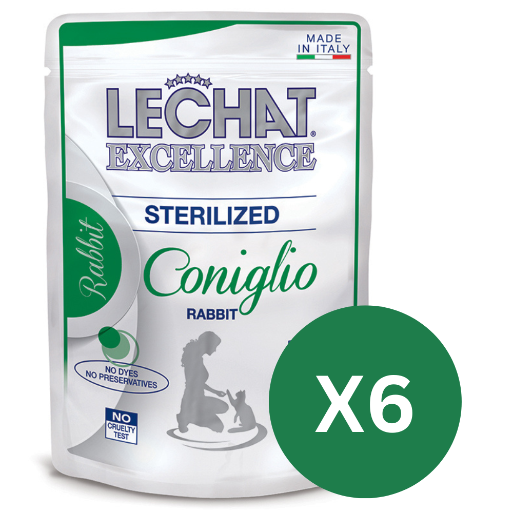 LeChat Excellence Sterelised, cu Iepure – Set Plicuri Hrană Umedă pentru Pisici Adulte Sterilizate, (bucățele în sos), 6x100 g
