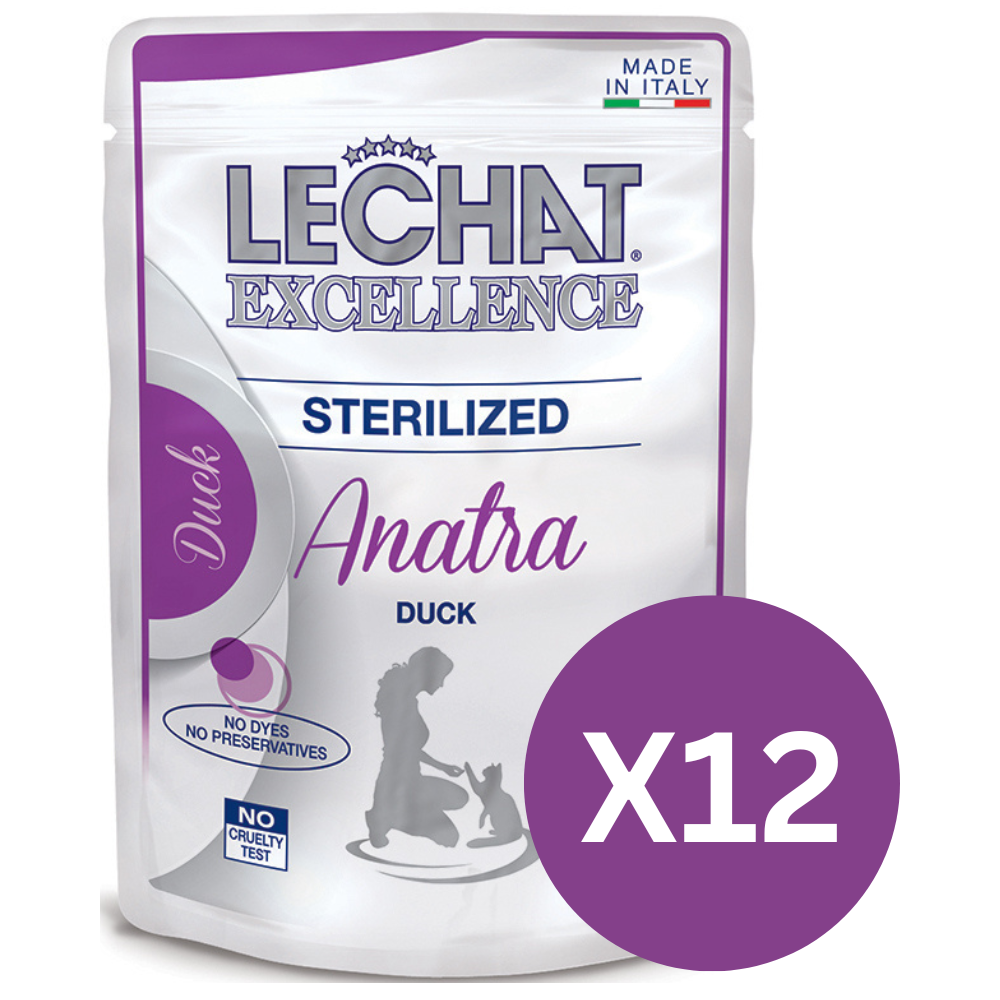 LeChat Excellence Sterelised, cu Rata – Set Plicuri Hrană Umedă pentru Pisici Adulte Sterilizate, (bucățele în sos), 12x100 g