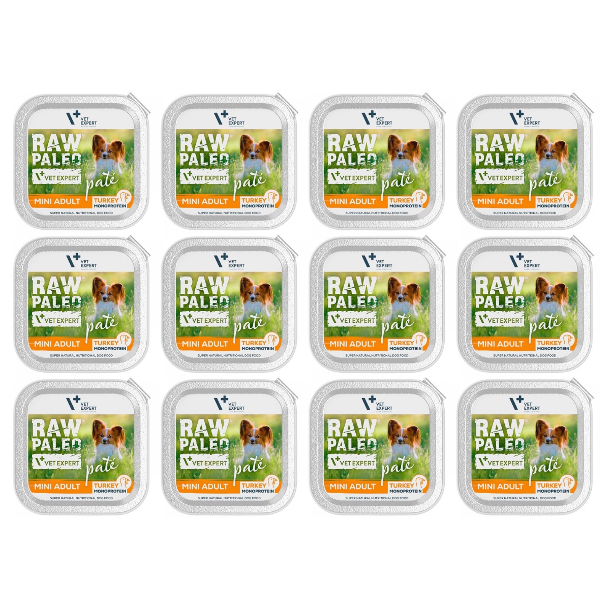 RAW PALEO Pate, cu Curcan, Set Conserve Hrana Umeda Monoproteica Pentru Caini Adulti, 12x150g