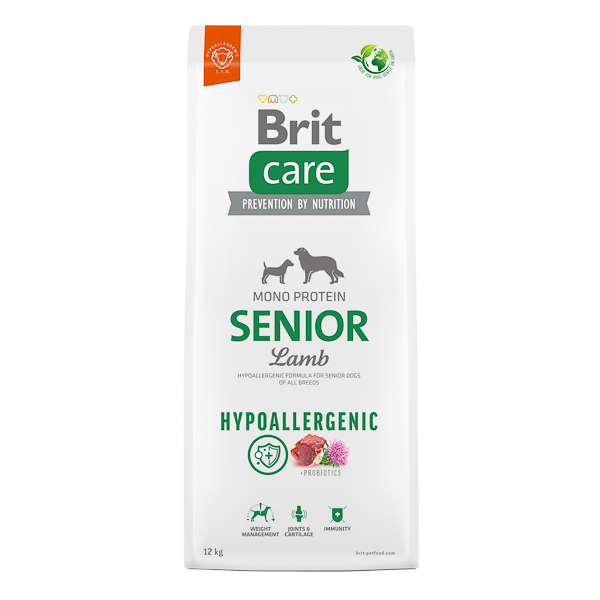 BRIT CARE Hypoallergenic Senior, cu Miel, Hrană Uscata Hipoalergenica, Monoproteica, pentru Câini Vârstnici, 12kg