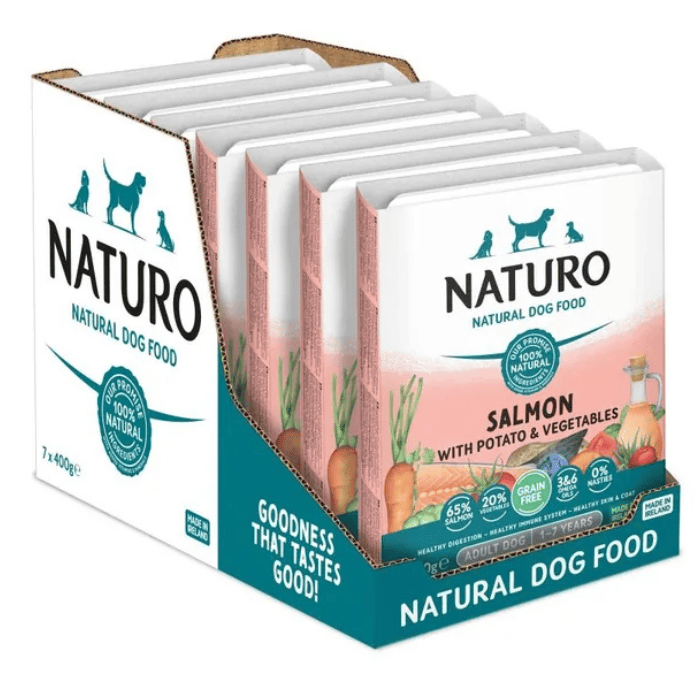 NATURO Adult Dog Grain Free cu Somon Cartofi si Legume Multipack 7x400 g | Hrana Umeda Completa fara Cereale 100% Naturala pentru Caini Adulti