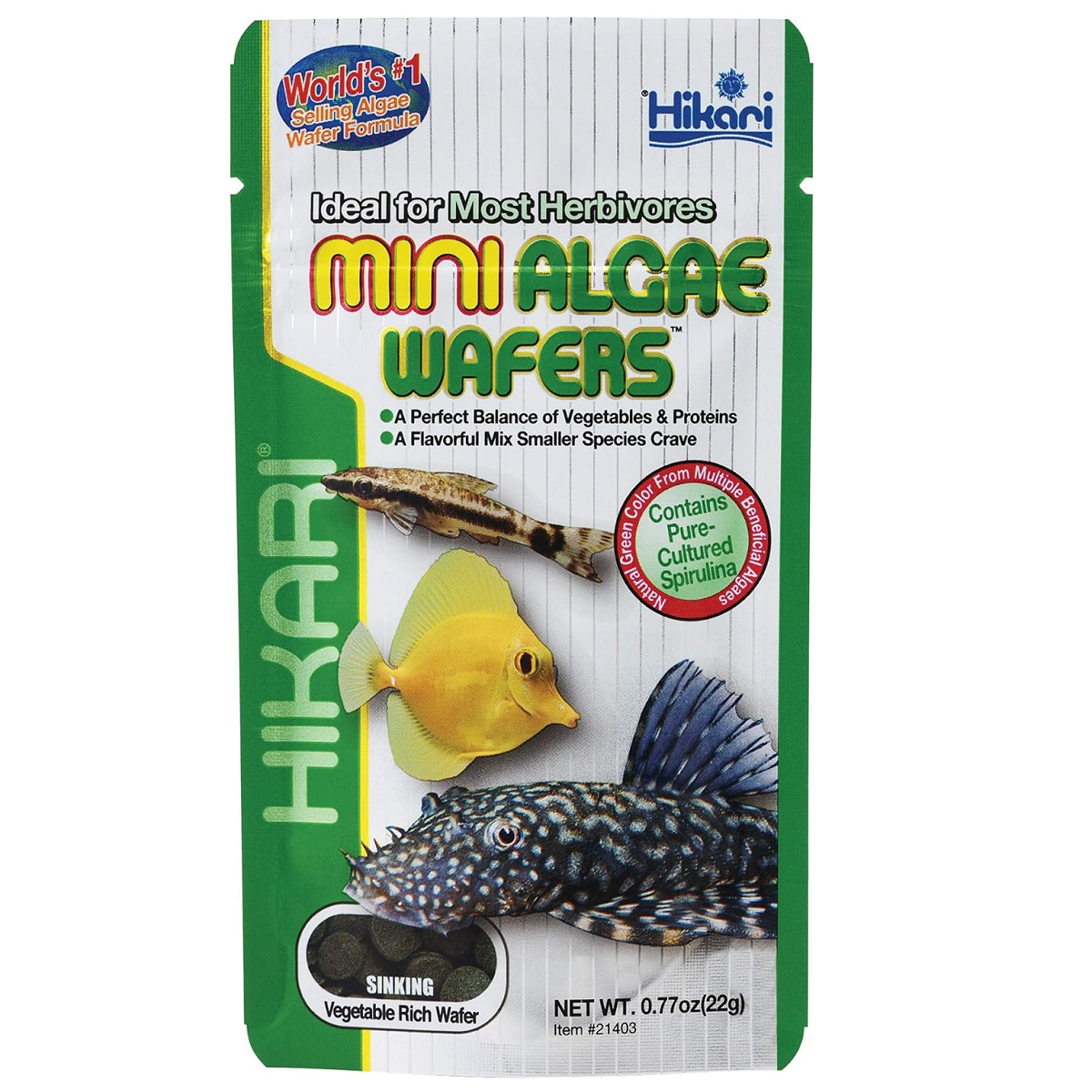 HIKARI Mini Algae Wafers, 22 g – Hrana Completa pentru Pleco si Pesti Ierbivori Mici de Fund, Inclusiv Specii Marine