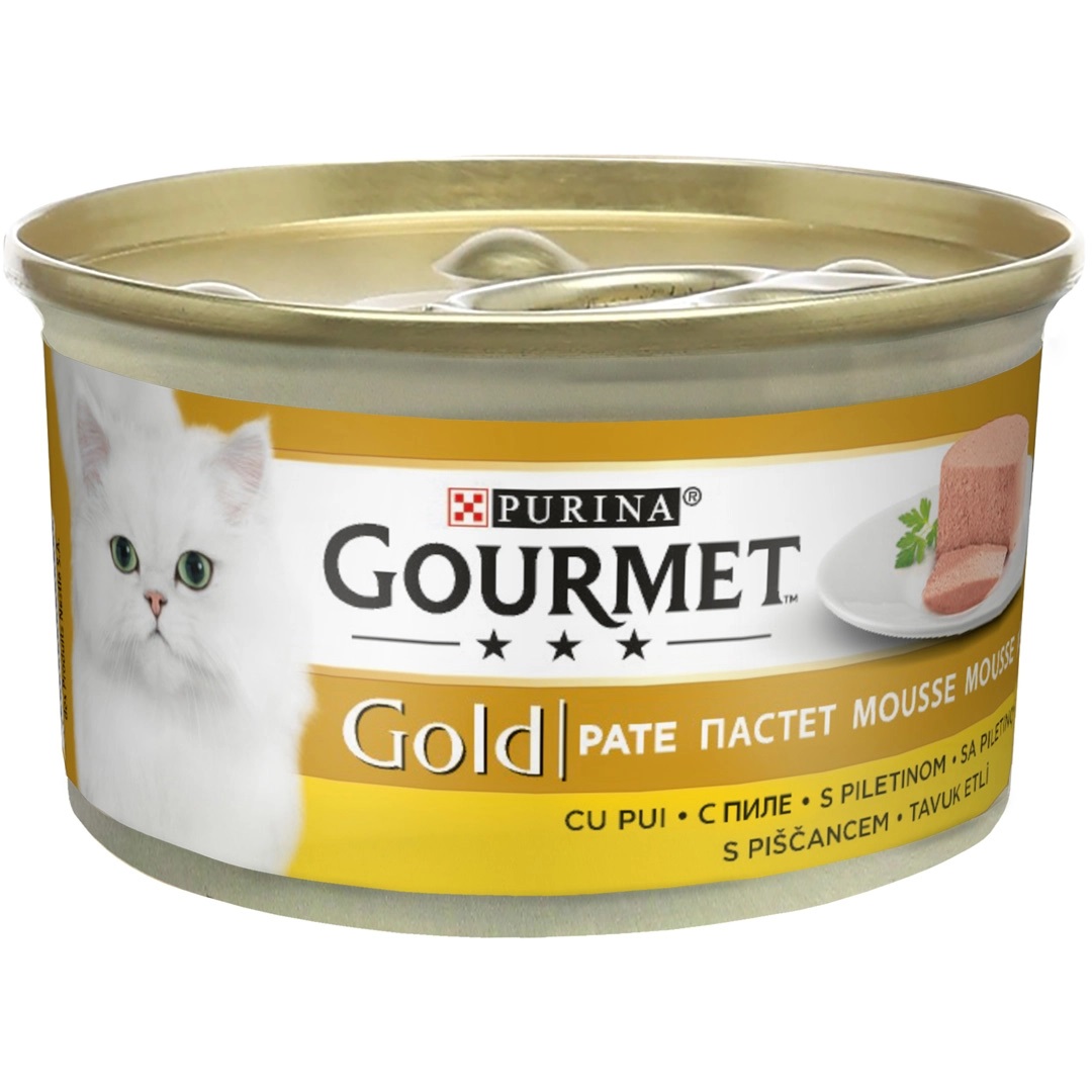 PURINA Gourmet Gold Mousse, cu Pui, Conserva Hrana Umeda Pentru Pisici Adulte, 85g