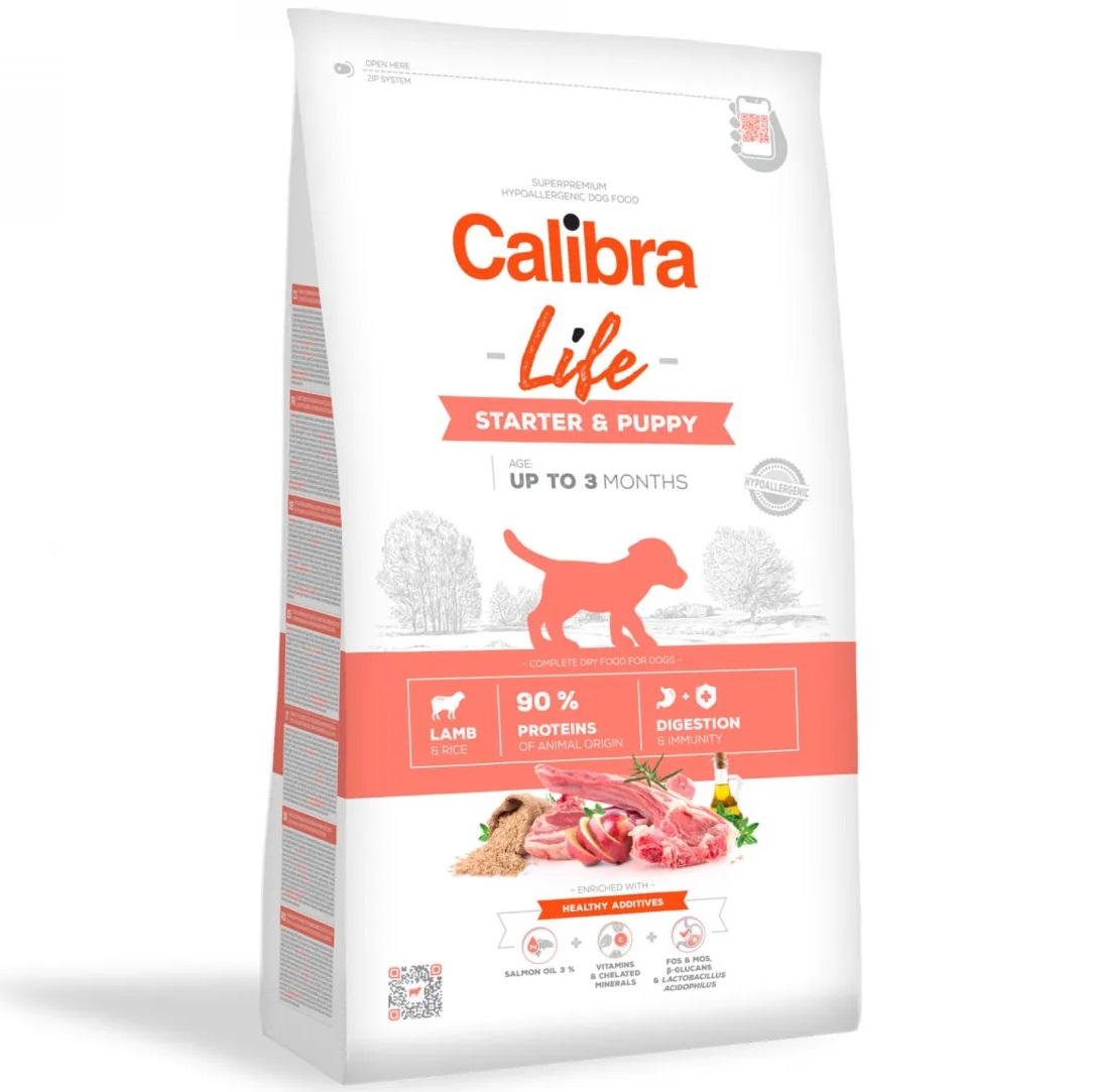 CALIBRA Dog Life Starter & Puppy, cu Miel – Hrană Starter Superpremium pentru Căței (0–3 luni) și Femele Gestante sau Lactante, 12kg