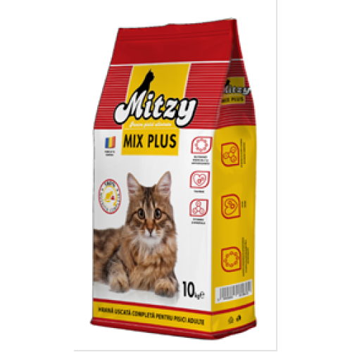MITZY Mix Plus 10 kg | Hrană Uscată Economică pentru Pisici Adulte, Nutritie Zilnica Completa
