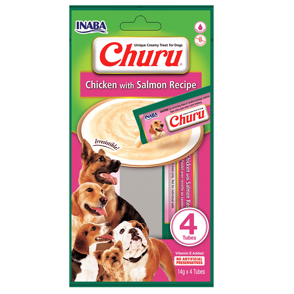 CHURU Creamy Treats Chicken with Salmon Recipe 4x14 g | Recompensa cremoasa pentru caini cu pui si somon