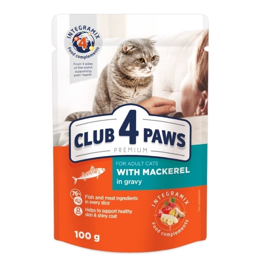 CLUB 4 PAWS Cat cu Macrou în Sos 85 g | Hrana Umeda Premium pentru Pisici Adulte