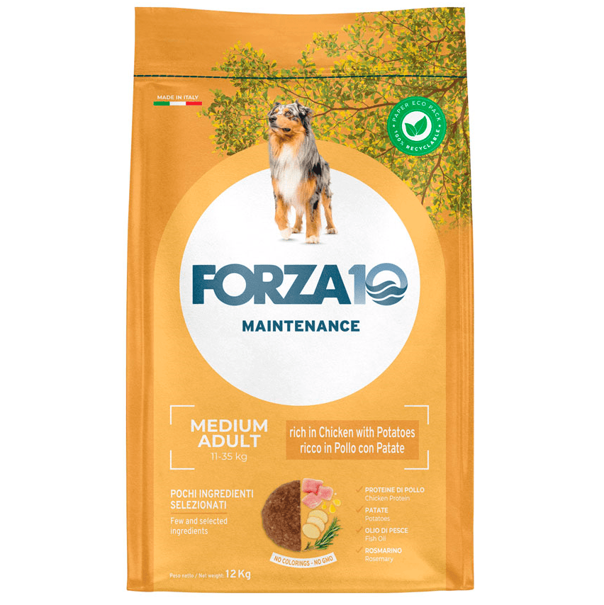 FORZA10 Maintenance Medium Adult cu Pui si Cartofi, Hrană Uscată Completă pentru Câini Adulti de Talie Medie, 12 kg
