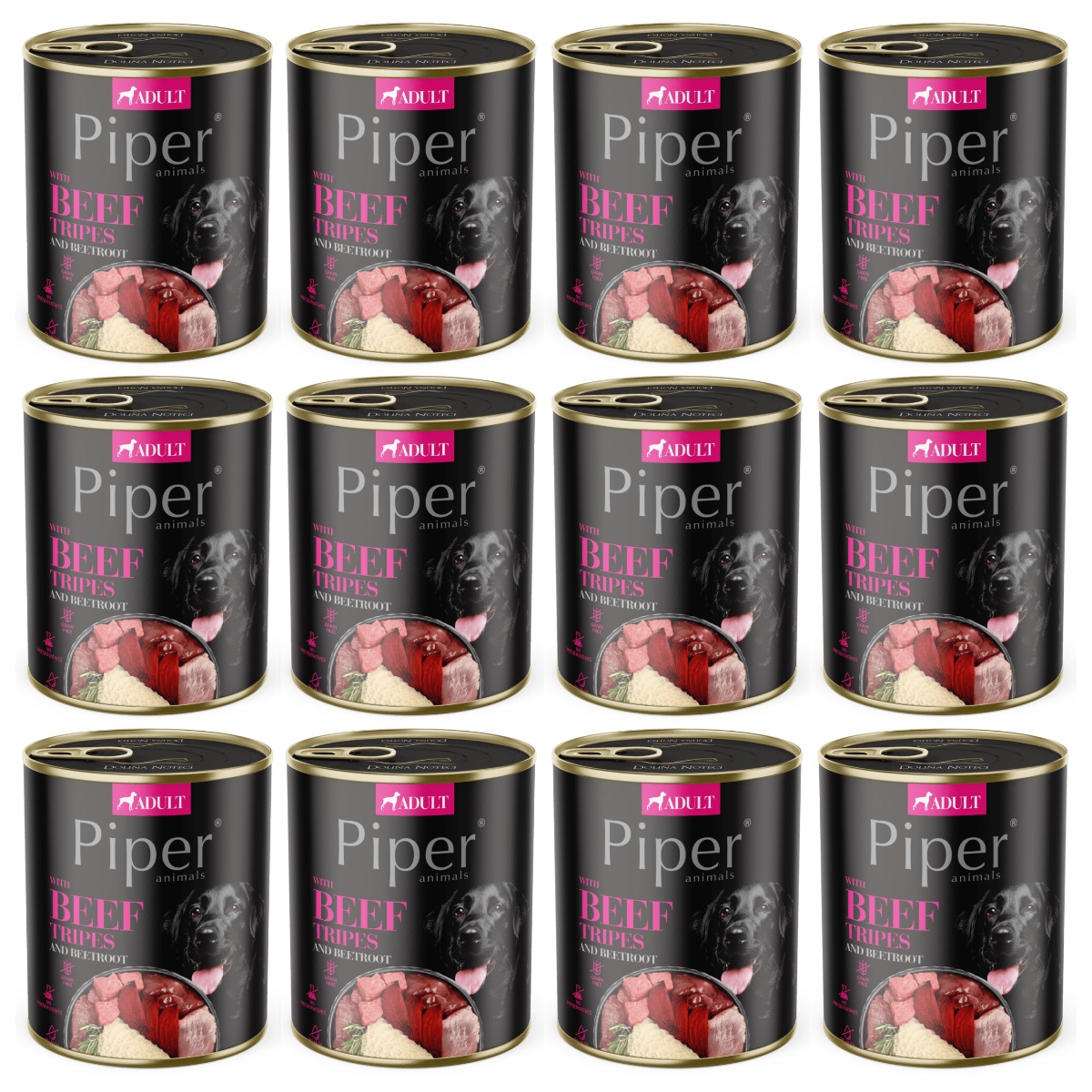 PIPER Animals, cu Burta de Vita si Sfecla Rosie, Set Conserve Hrana Umeda Pentru Caini, 12x800g