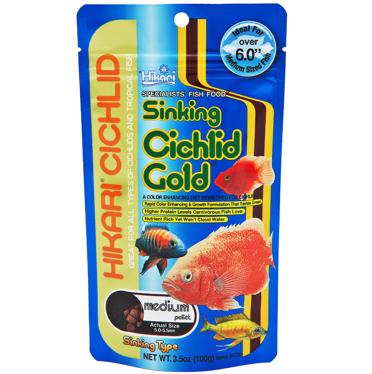 HIKARI Cichlid Gold Sinking Medium, Hrana Pentru Intensificarea Coloritului Ciclidelor si a Altor Pesti Tropicali, 100g