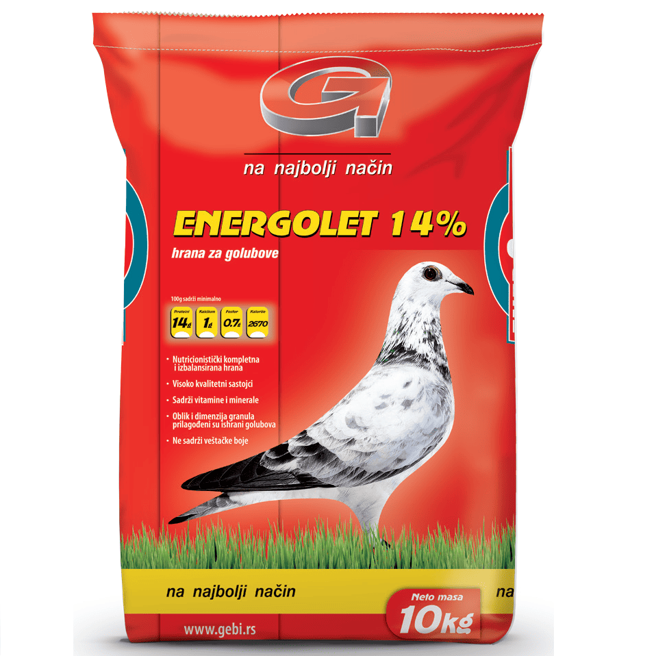 GEBI Energolet Hrana Granulata pentru Porumbei Tineri 10 kg | Furaj Complet de Crestere cu 14% Proteina, Vitamine si Minerale