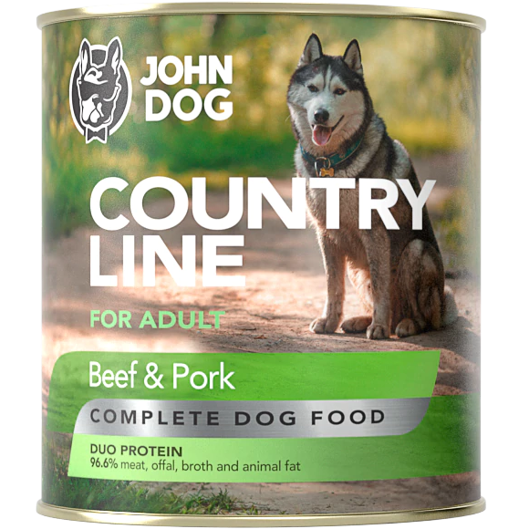 JOHN DOG Country Line Adult, Vita si Porc, Conserva Hrana Umeda Fara Cereale, Caine Adult, 800g