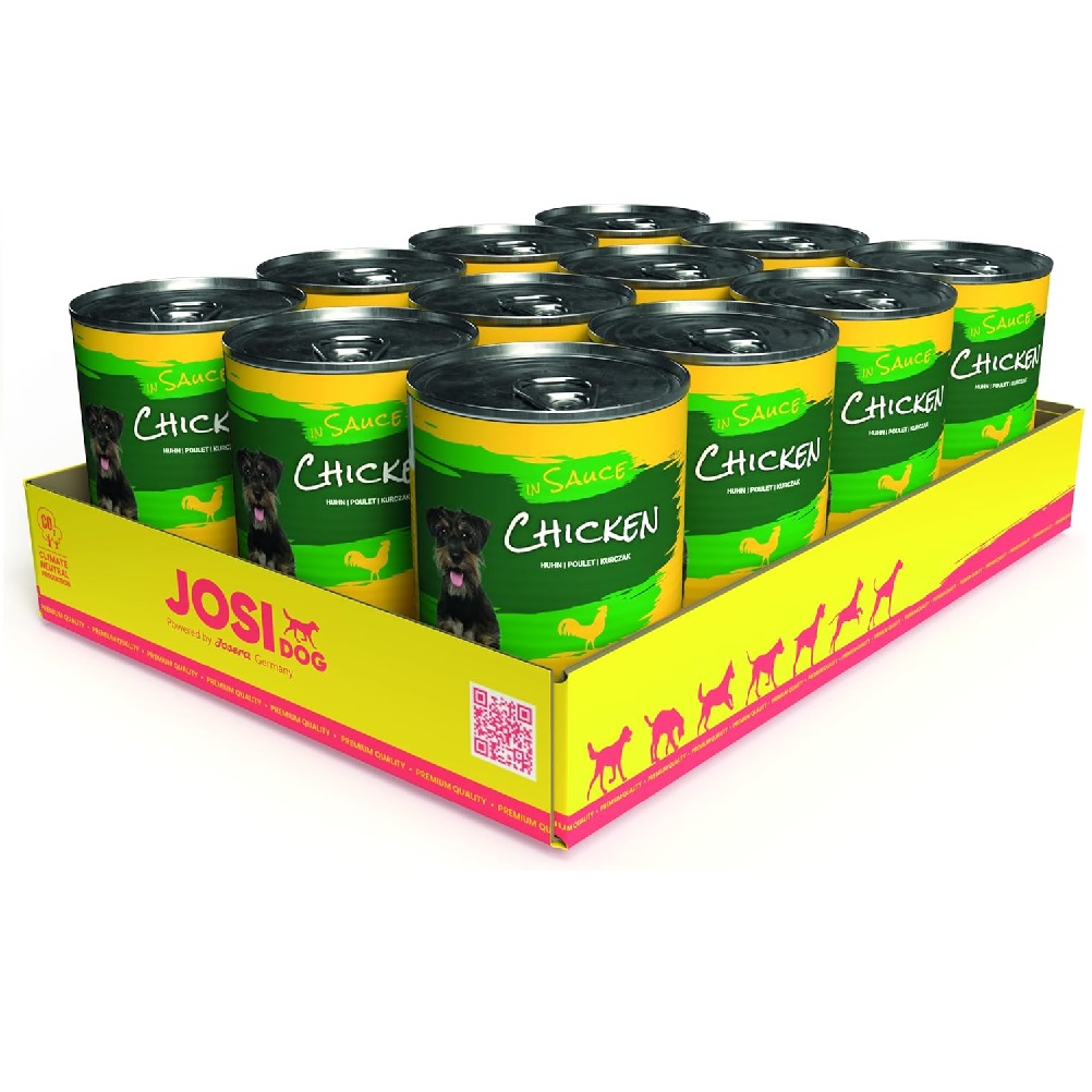 JOSIDOG Bucățele de Pui în Sos, Set 12x415 g – Hrană Umedă pentru Câini Adulți, cu Vitamine pentru Oase Puternice și Protecție Celulară