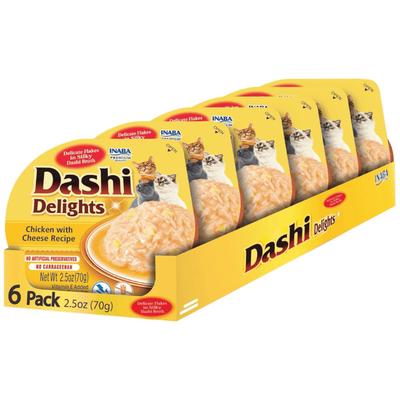 CIAO Dashi Delights Pui si Branza Multipack 6x70 g | Hrana Umeda Complementara pentru Pisici | Bucatele de Carne in Supa Dashi, Delicioasa si Sanatoasa, Fara Cereale