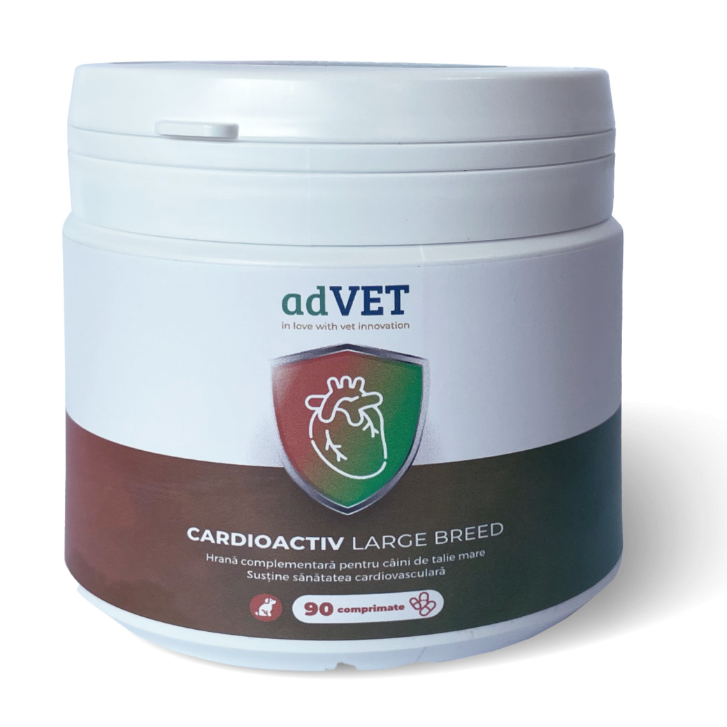 AdVET CARDIOACTIV Large Breed, Supliment Nutritiv Pentru Sustinerea Activitatii Cardiace la Caini Talie Mare, 90 comprimate