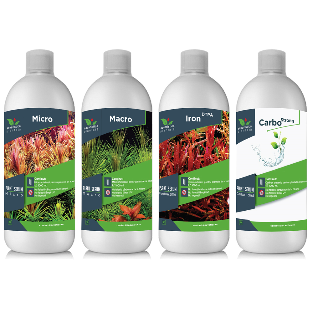 Micro-Macro Fier-Carbo PLANT SERUM, Pachet Complet Fertilizanti Pentru Plante de Acvariu, 4x1000ml