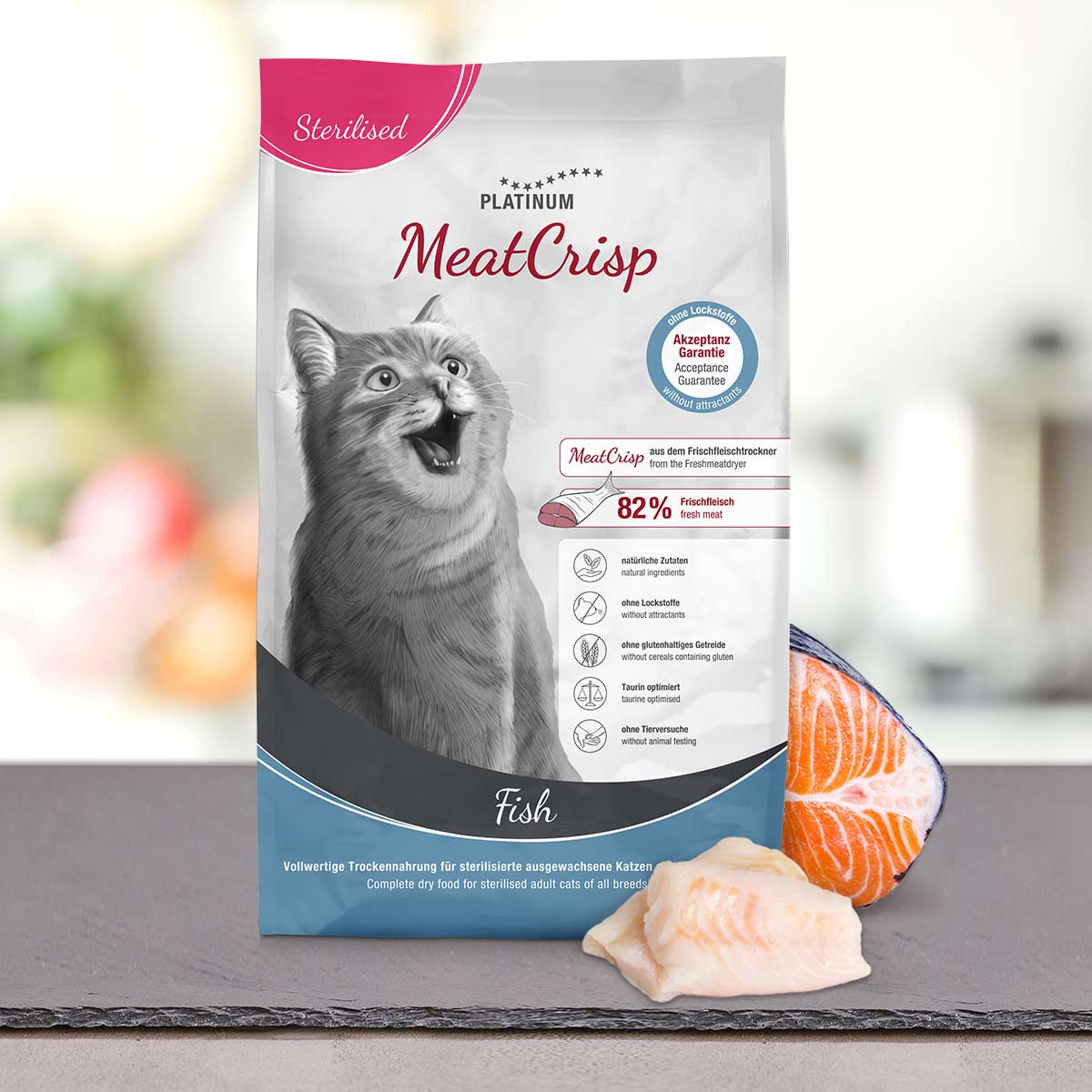 PLATINUM MeatCrisp Sterelised, cu Peste, Hrana Uscata Pentru Pisici Sterilizate, 3kg