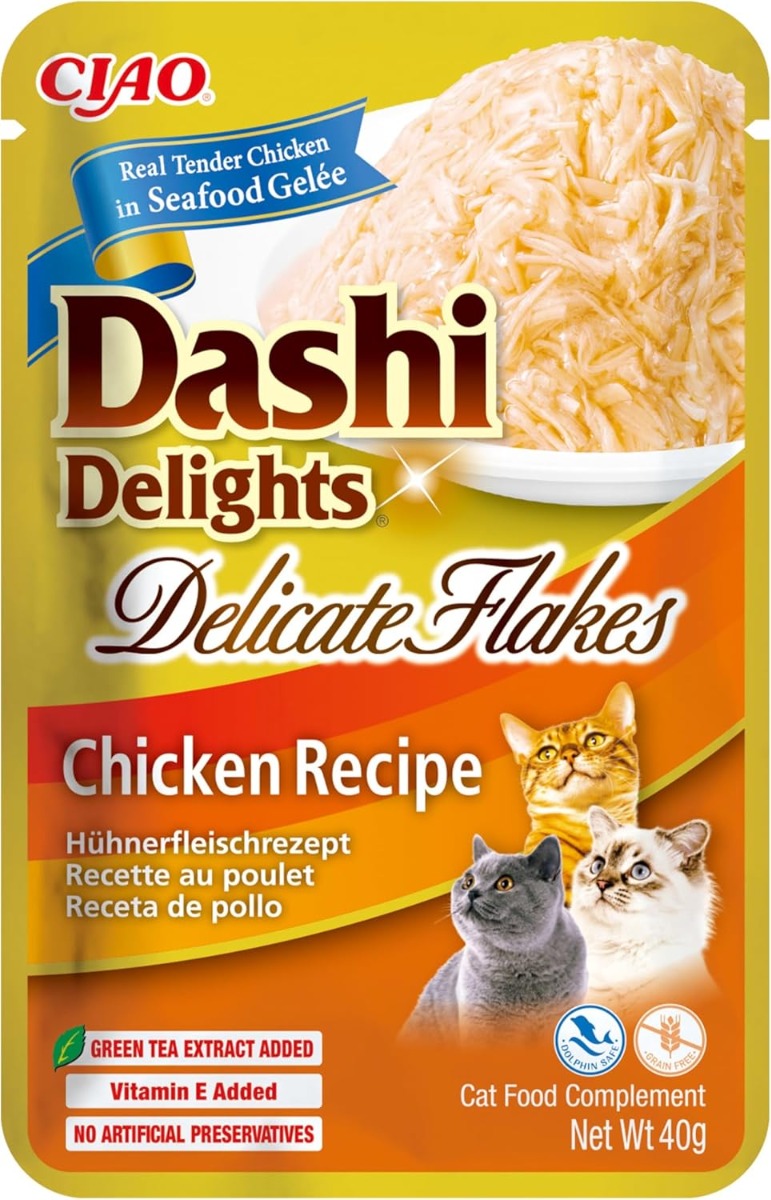 CIAO Dashi Delights Delicate Flakes Pui 40 g | Hrana Umeda Complementara pentru Pisici | Bucatele Fine, Nutritive, Sanatoase, Delicioase si Fara Cereale