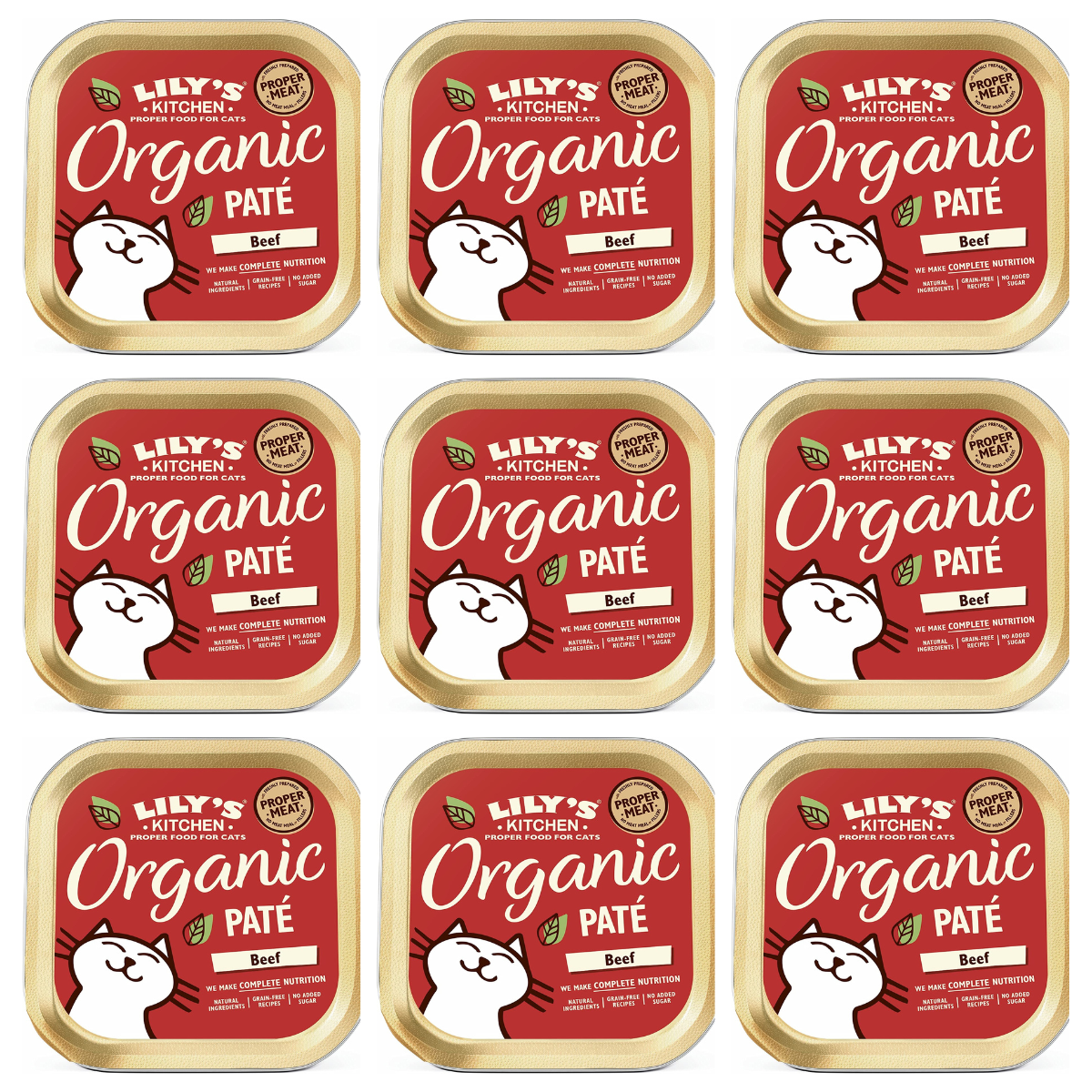 LILY'S KITCHEN Organic Beef Pate, cu Vita, Set Conserve Hrana Umeda BIO Pentru Pisici 9x85g