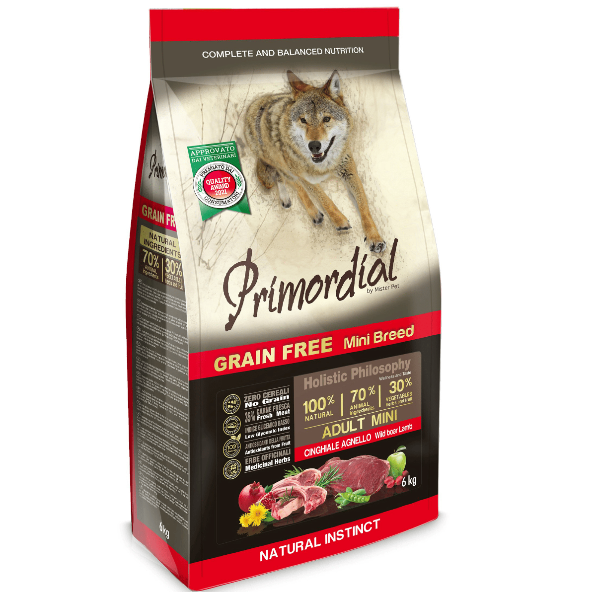 PRIMORDIAL Grain-Free Holistic Dog Adult Mini Miel si Mistret 6 kg | Hrana Uscata Fara Cereale pentru Caini Adulti de Talie Mica | Piele Sanatoasa, Digestie Optima