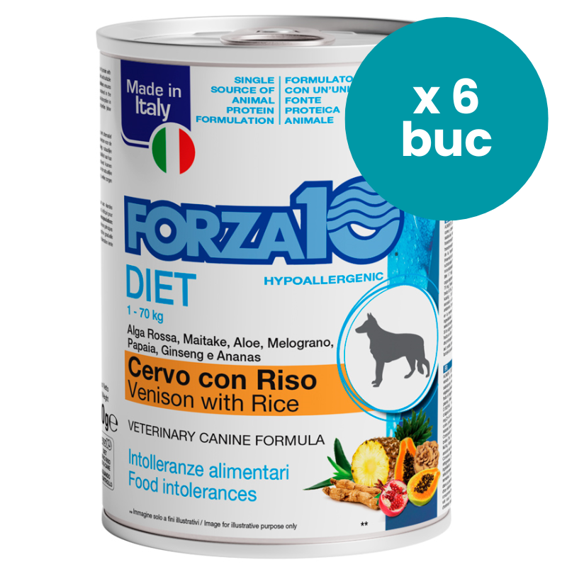 FORZA10 Solo Diet cu Vanat si Orez, Multipack 6x400g - Hrana Umeda Monoproteica pentru Caini cu Alergii si Intolerante | Dieta de Excludere 