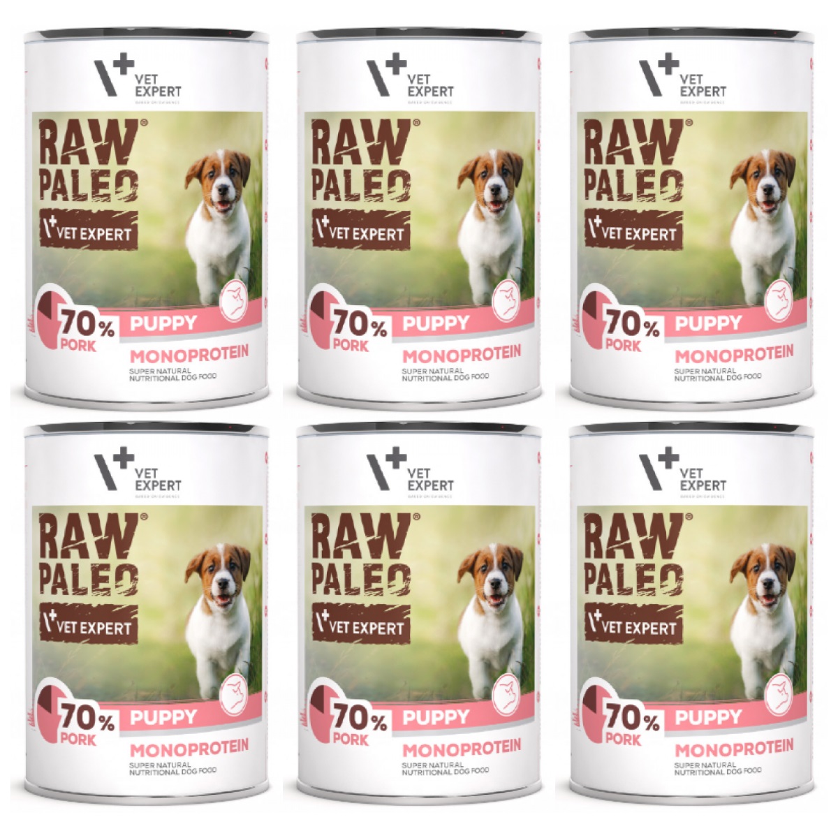RAW PALEO Puppy, cu Porc, Set Conserve Hrana Umeda Monoproteica, Fara Cereale, Pentru Caini Juniori, 400g