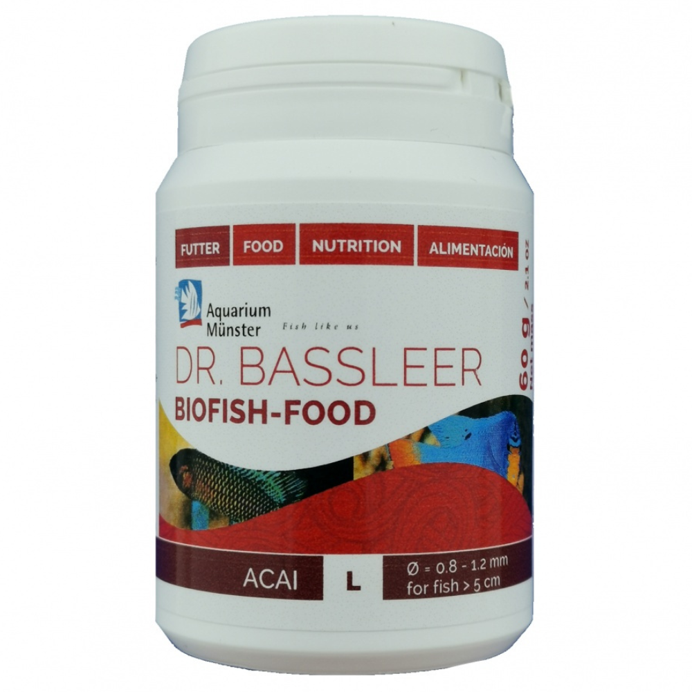 Aquarium Munster Dr. BASSLEER Biofish Food Acai L, 60 g – Hrană Granulata Premium pentru Pesti de Acvariu cu Fruct Acai pentru Colorit Intens si Cresterea Fertilitatii