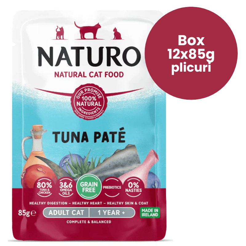 NATURO Adult Cat Grain Free Pate cu Ton si Pui Box 12x85 g | Hrana Umeda Completa fara Cereale 100% Naturala pentru Pisici Adulte
