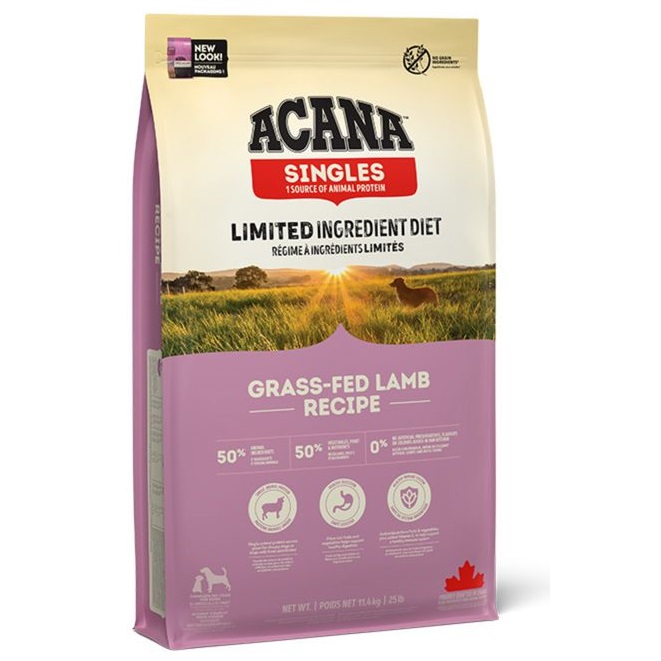 ACANA Singles Grass-Fed Lamb, cu Miel si Mere, Hrana Uscata Monoproteica Fara Cereale Pentru Caini, 11.4kg