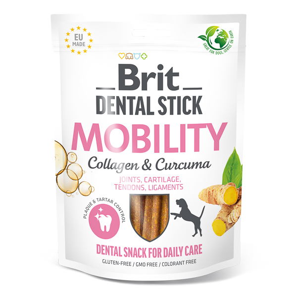 BRIT Dental Stick Mobility cu Colagen si Curcuma, Recompensa Dentara pentru Sănătatea Articulațiilor la Câini, 7buc.