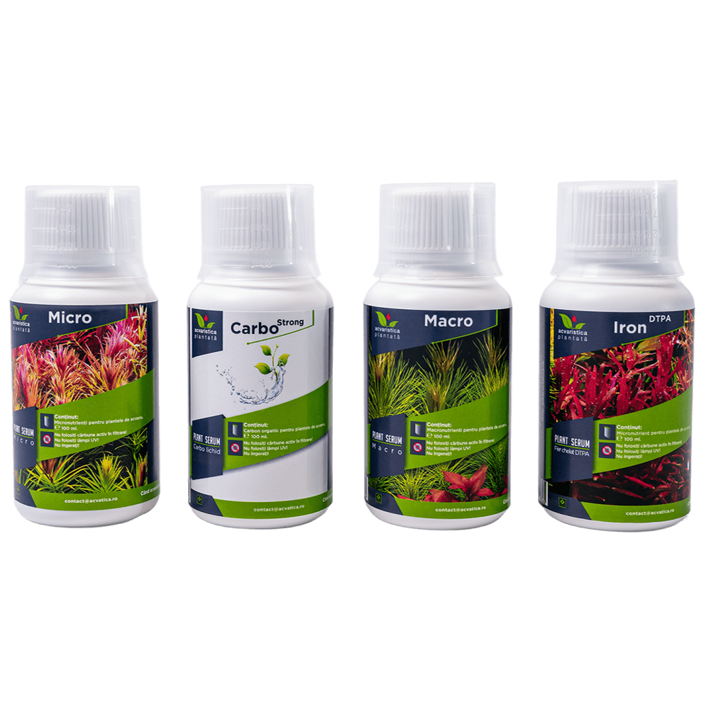 Micro-Macro Fier-Carbo PLANT SERUM, Pachet Complet Fertilizanti Pentru Plante de Acvariu, 4x100ml