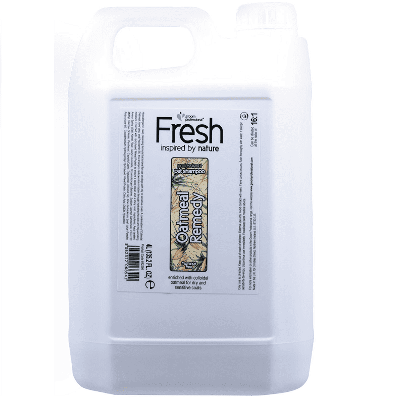 GROOM PROFESSIONAL Fresh Oatmeal Remedy Shampoo 4 L | Sampon Profesional Hipoalergenic Concentrat (dilutie 16:1) cu Ovaz Coloidal si Aloe Vera pentru Caini | Calmarea Pielii, Hidratare si Confort
