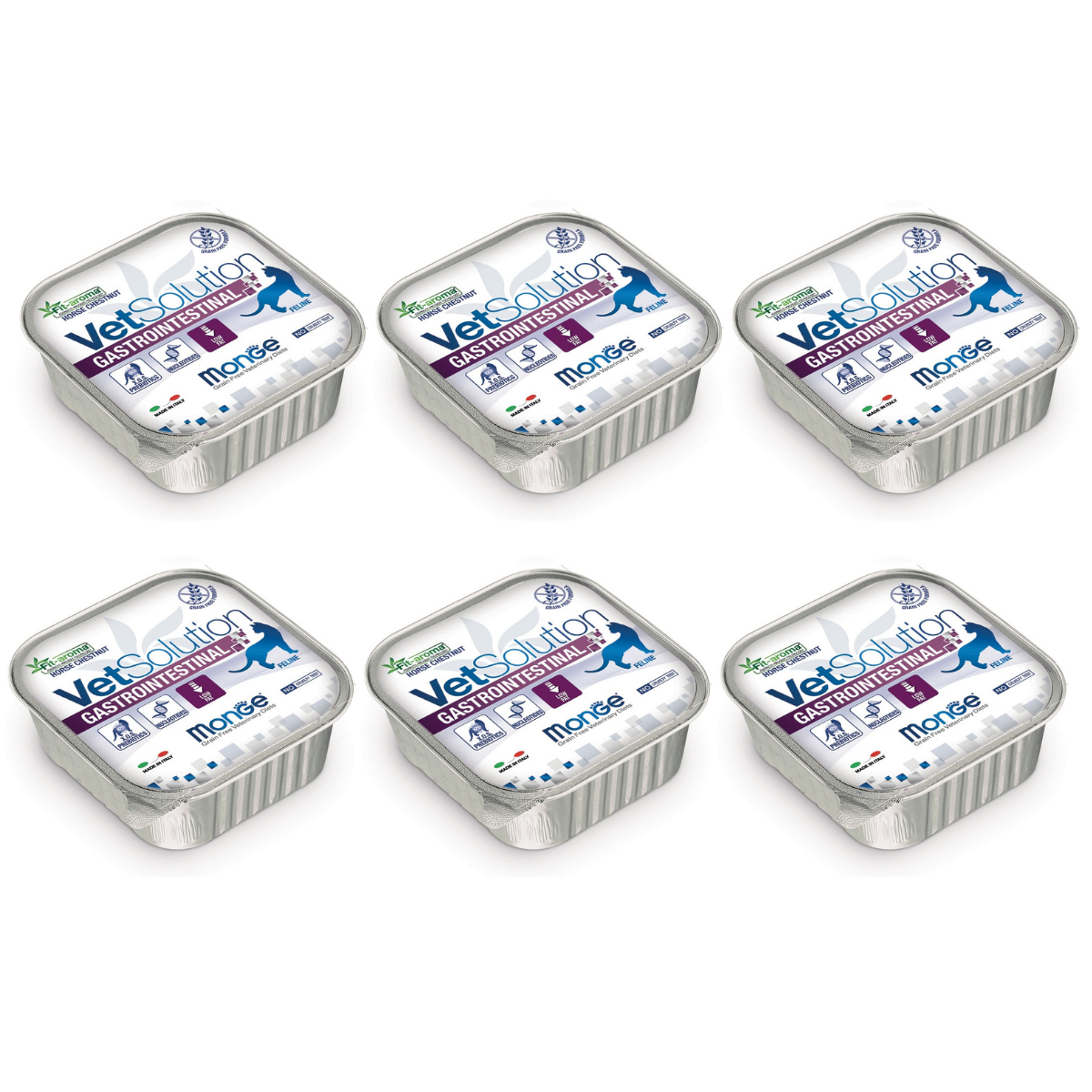 MONGE VETSOLUTION Gastrointestinal Feline, Set Conserve Hrana Umeda Pentru Pisici cu Afectiuni Gastrointestinale, 6x100g
