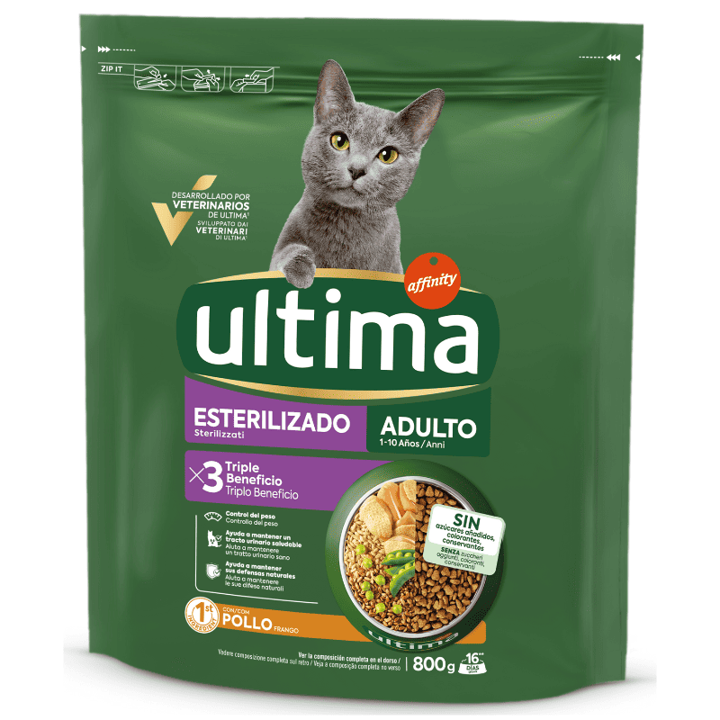 ULTIMA Cat Sterilized Adult Pui 800 g | Hrană Uscată pentru Pisici Adulte Sterilizate | Suport pentru Controlul Greutăţii şi Vitalitate