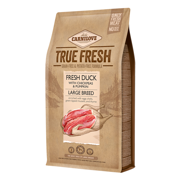 CARNILOVE True Fresh Large Breed cu Rață și Cartofi Dulci, 1.4 kg – Hrană Uscată fără Cereale pentru Câini Adulti de Talie Mare, Proteine de Calitate și Suport Articular