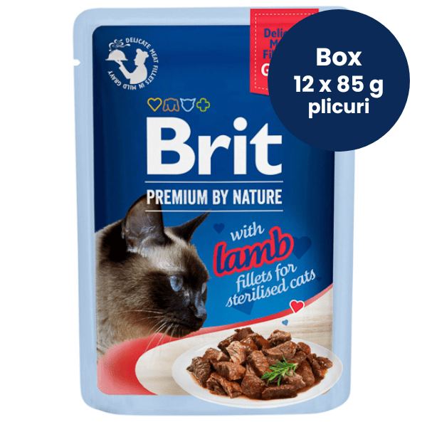 BRIT PREMIUM DELICATE Sterilised Cat cu Miel Box 12x85 g | Plicuri Hrana Umeda Pisici Sterilizate (file carne in sos)