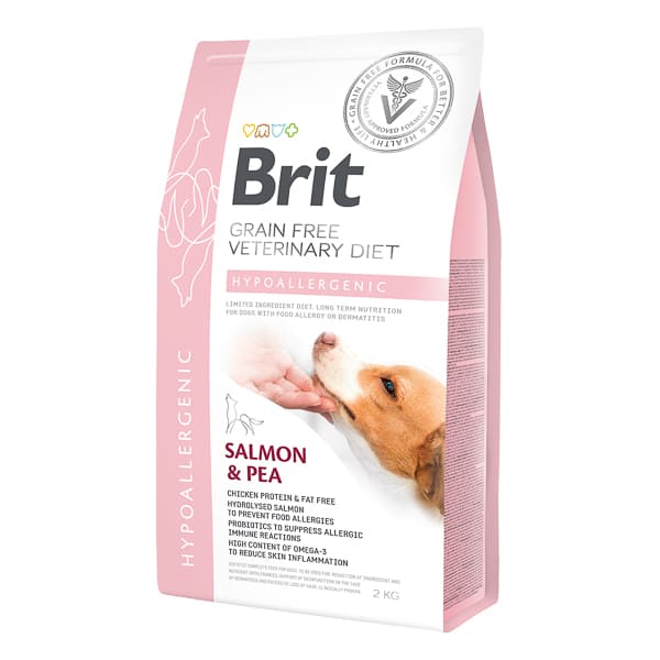 BRIT VET DIETS Dog Grain Free Hypoallergenic cu Somon si Mazăre 2kg | Hrană Uscată Dietetică pentru Câini cu Alergii si Intolerante Alimentare