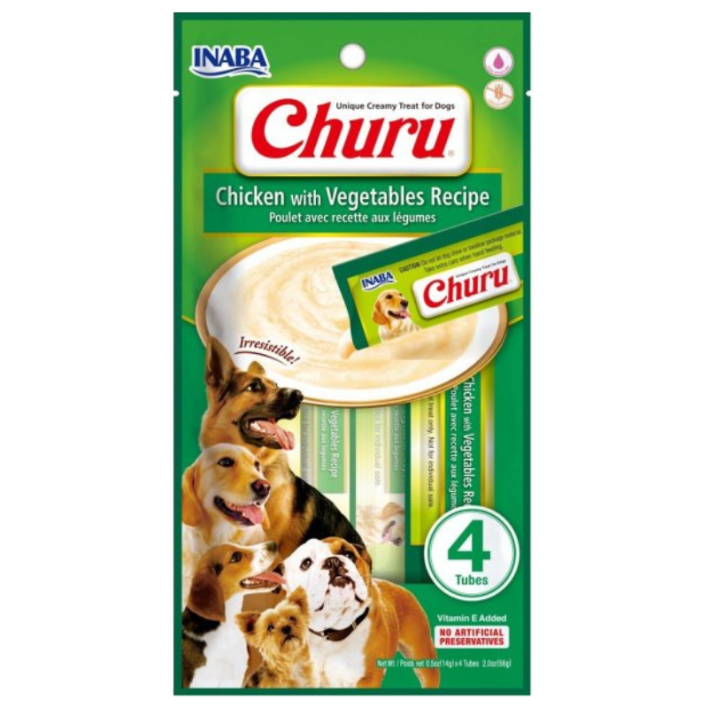 CHURU Creamy Treats Chicken with Vegetables Recipe 4x14 g | Recompense Cremoase pentru Caini | Reteta cu Pui si Legume