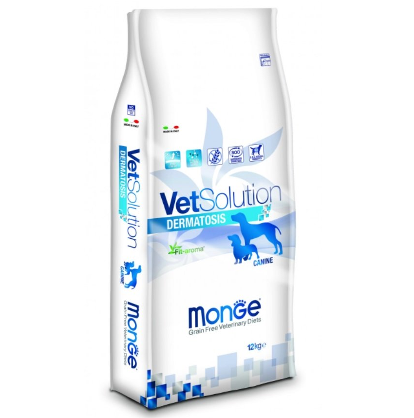 MONGE VETSOLUTION Dermatosis Canine, Hrana Uscata Pentru Caini cu Afectiuni Dermatologice | Alergii | Caderea Parului in Exces, 12kg