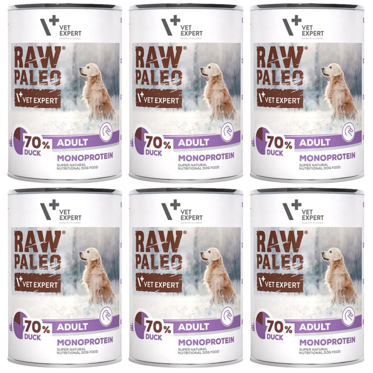 RAW PALEO Adult, cu Rata, Set Conserve Hrana Umeda Monoproteica, Fara Cereale, Pentru Caini, 6x400g