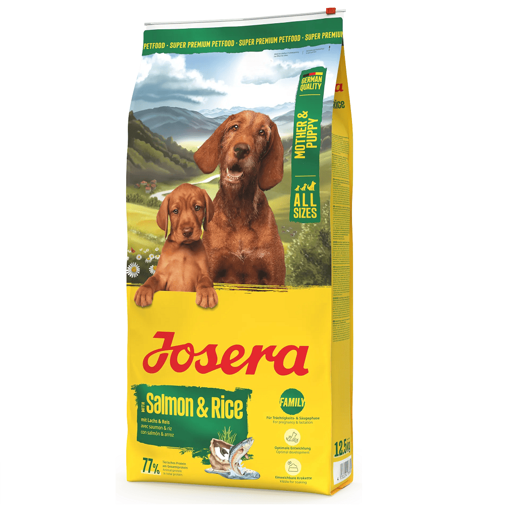 JOSERA Mother & Puppy Salmon & Rice 12,5 kg | Hrana Uscata Premium pentru Catei, Femele Gestante sau Lactante | Cu Somon si Orez | Energie Ridicata, Dezvoltare Optimizata si Crochete Fine