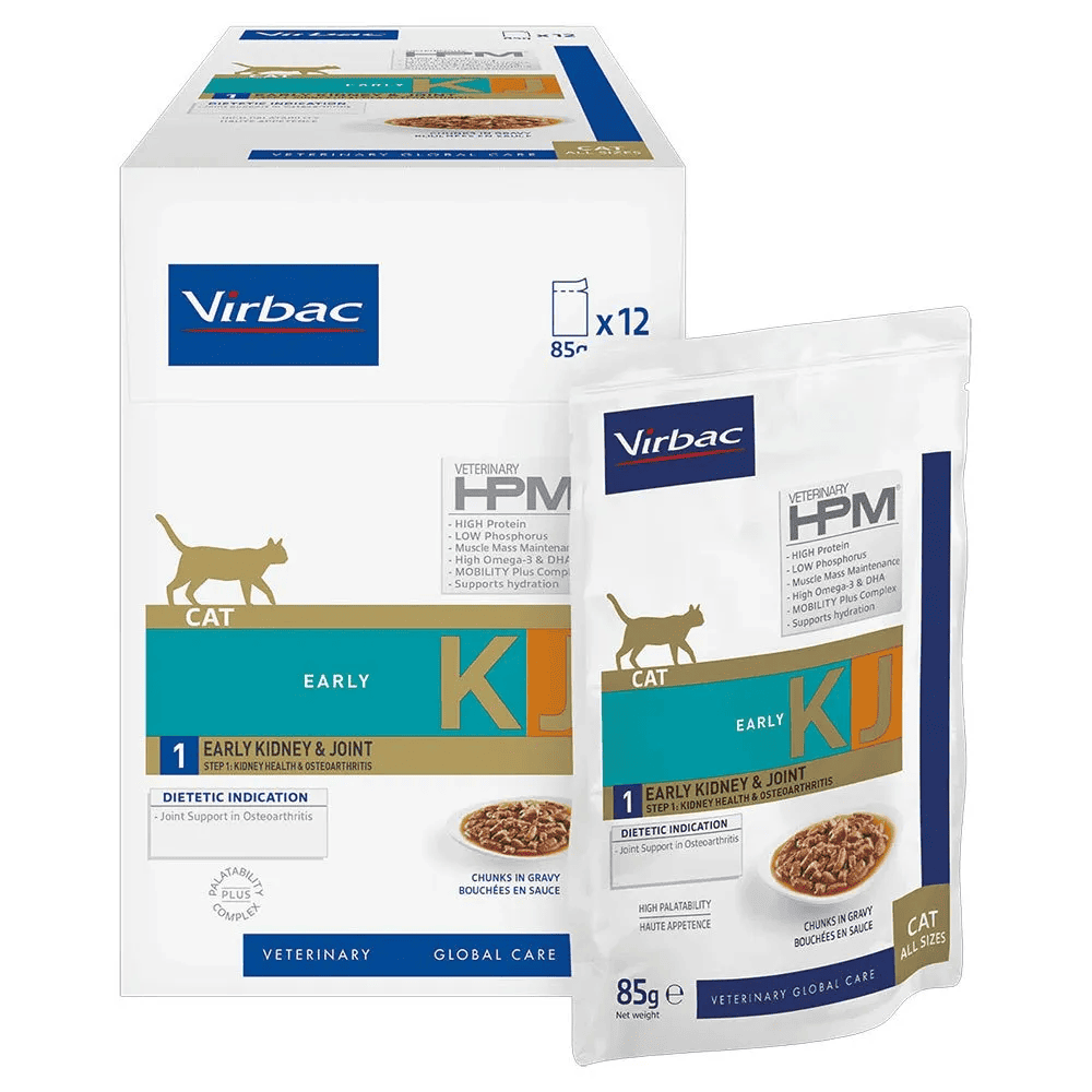 VIRBAC Veterinary HPM Cat Early Kidney Care Chunks in Gravy Box 12x85g | Hrana Umeda pentru Pisici Adulte (bucatele de carne in sos)| Suport Renal si Articular