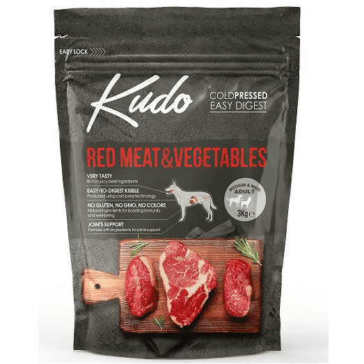 KUDO Adult Medium-Maxi Carne Rosie si Legume 3 kg | Hrana Uscata Presata la Rece pentru Caini Adulti de Talie Medie si Mare | Digestie Usoara si Suport Articular