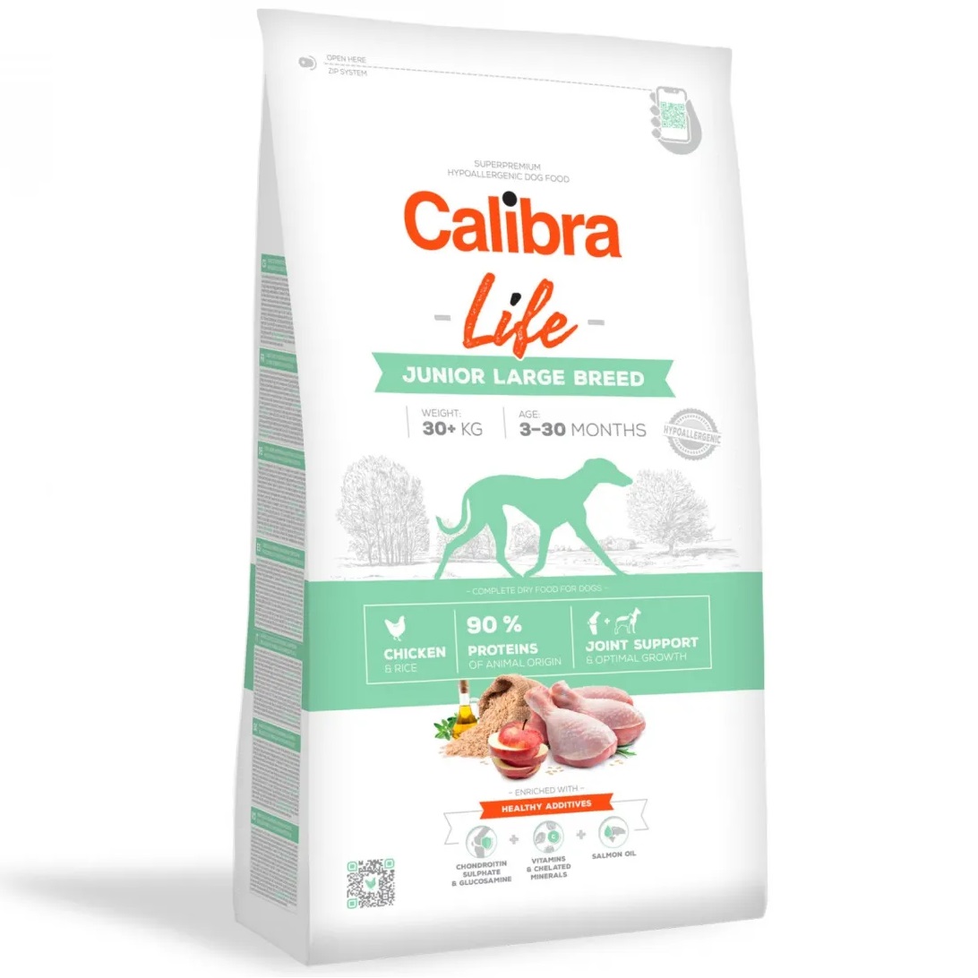 CALIBRA Dog Life Junior Large Breed, cu Pui – Hrană Uscata Superpremium pentru Câini Juniori de Talie Mare, 2.5kg