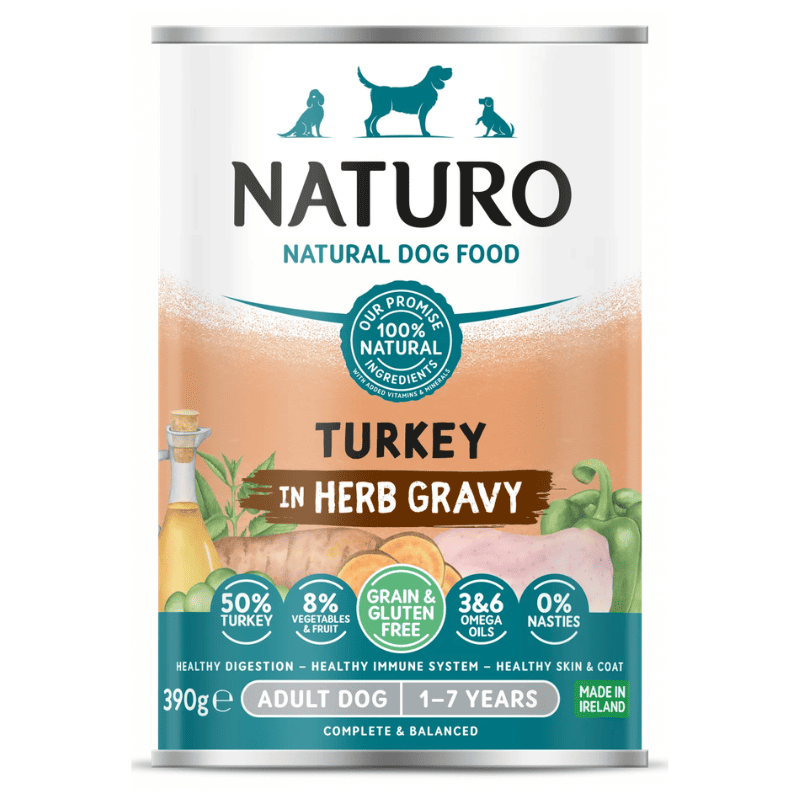 NATURO Adult Dog Grain & Gluten Free cu Curcan in Sos cu Ierburi 390 g | Hrana Umeda Completa fara Cereale 100% Naturala pentru Caini Adulti