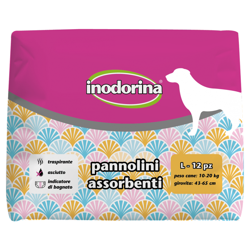 INODORINA Scutece Absorbante Pentru Caini, Femele, Marime L 10-20kg, 12buc