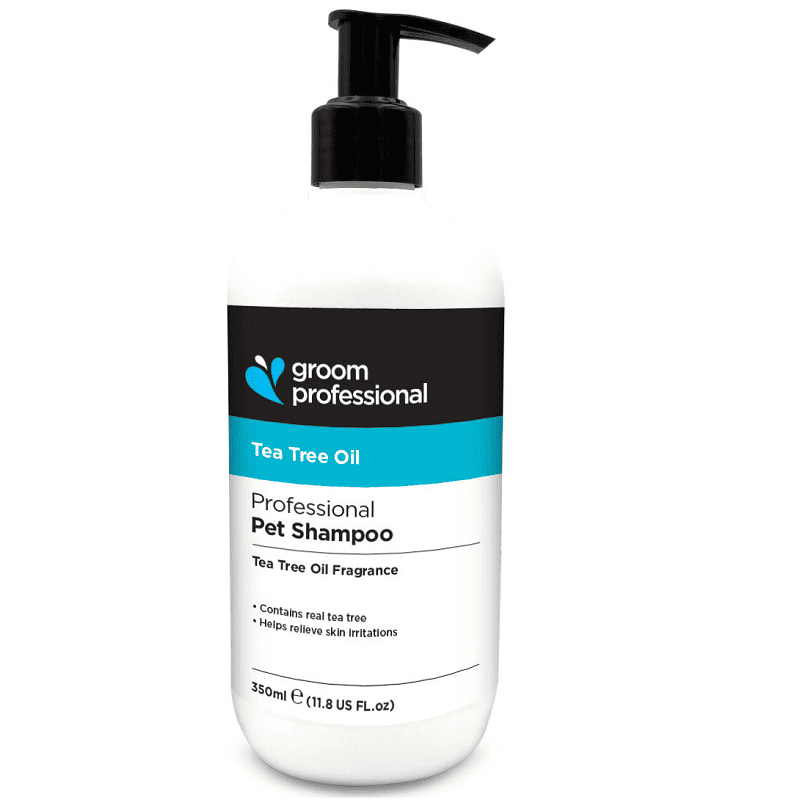 GROOM PROFESSIONAL Tea Tree Oil Shampoo 350 ml | Șampon Profesional Concentrat (dilutie 14:1) pentru Câini |Efect Antiseptic și Calmant, pentru Pielea Iritată